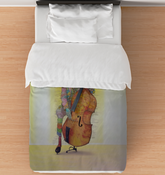 Vibrant floral kaleidoscope design on bedroom duvet cover.
